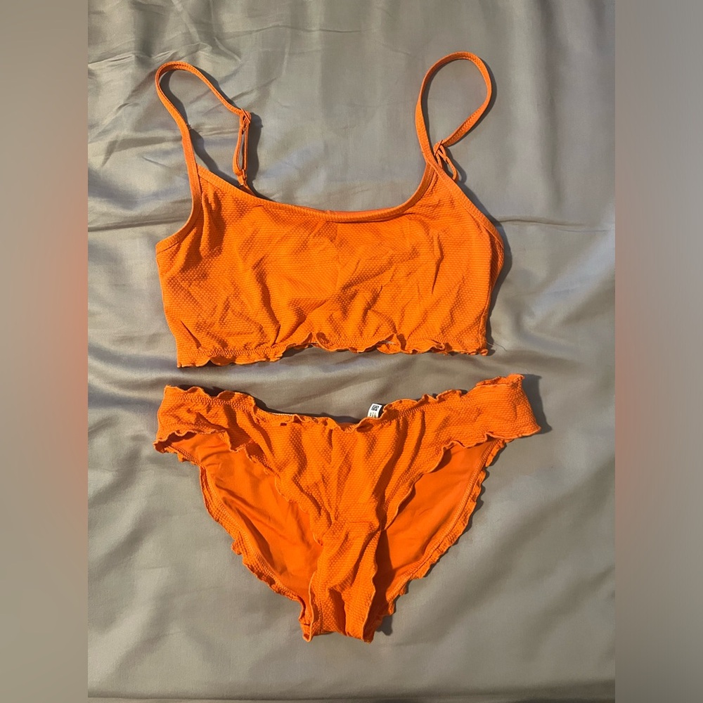 AERIE Bikini Set Orange with Scalloped Edge Women’s Size S